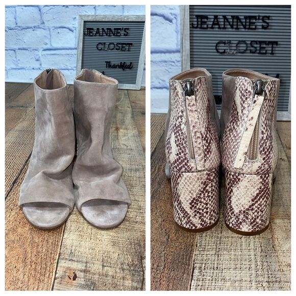 Seychelles Black Tie Peep Toe Ankle Boot - Taupe/Beige - Picture 10 of 11